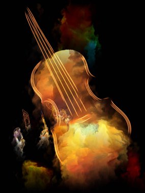 Müzik rüya serisi. Renkli boya uygun müzik aletleri, melodi, ses, performans sanat ve yaratıcılık ile ilgili projelerde keman ve soyut soyut kompozisyon