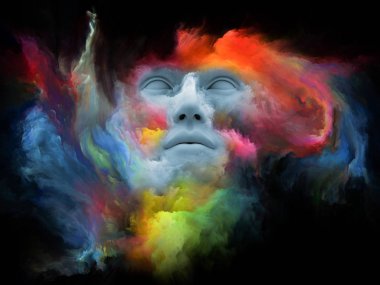 Sis serisi için sorun. insan yüzü fraktal boya iç dünyası, hayalleri, duygu, yaratıcılık, hayal gücü ve insan aklının konu ile şekillendirilen 3D çizimi