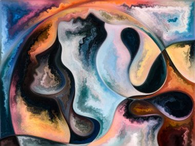 İç doku serisi. Kompozisyon yüzler, renkler, Organik dokular, eğriler iç dünya, aşk, ilişkiler, ruh ve doğa konusundaki akan