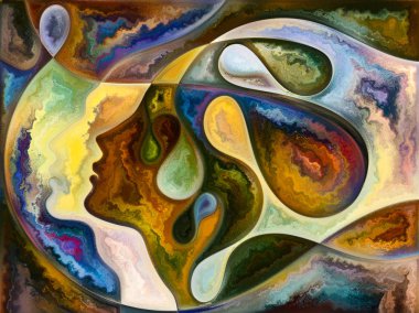 İç doku serisi. Kompozisyon yüzler, renkler, Organik dokular, eğriler iç dünya, aşk, ilişkiler, ruh ve doğa konusundaki akan