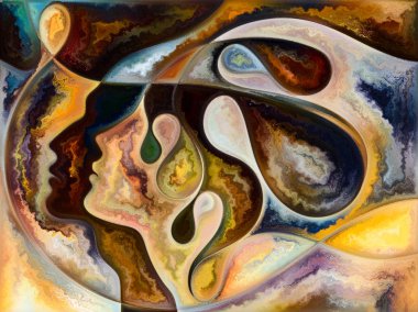 İç Doku serisi. Yüzlerin, renklerin, organik dokuların arkaplan tasarımı, iç dünya, aşk, ilişkiler, ruh ve doğa konularındaki akış eğrileri.