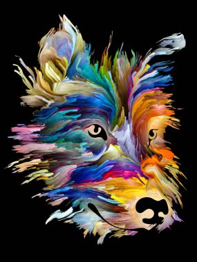 Köpek dijital portre sevgi, arkadaşlık, bağlılık, köpek ve insan arasında arkadaşlık konusu üzerinde siyah arka plan üzerine parlak renklerde. Tanrı korusun hayvan serisi.