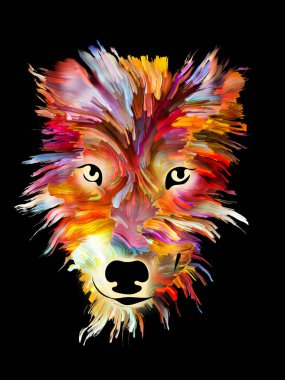 Köpek dijital portre sevgi, arkadaşlık, bağlılık, köpek ve insan arasında arkadaşlık konusu üzerinde siyah arka plan üzerine parlak renklerde. Tanrı korusun hayvan serisi.