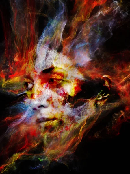 Szürreális Por Portré Sorozat Fraktál Füst Női Portré Témában Spiritualitás — Stock Fotó