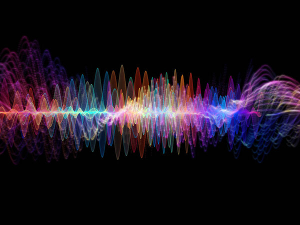 Wave Function series. Artistic abstraction composed of colored sine vibrations, light and fractal elements on the subject of sound equalizer, music spectrum and  quantum probability
