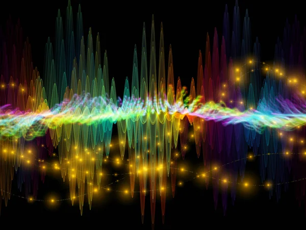 Wave Function series. Abstract design made of colored sine vibrations, light and fractal elements on the subject of sound equalizer, music spectrum and  quantum probability