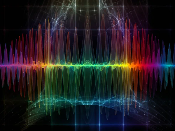波動関数のシリーズ 色正弦振動 光の芸術の背景が行い フラクタルの要素を使用し音のイコライザーのプロジェクト音楽スペクトルと量子確率 — ストック写真