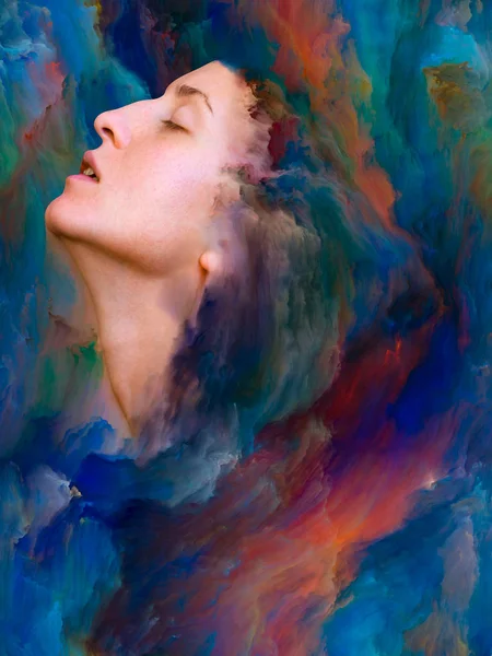 Her World Series Creative Arrangement Female Portrait Fused Vibrant Paint — Stock Photo, Image