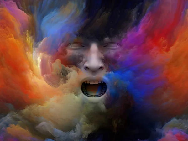 Przeszkadza Mgła Serii Ilustracja Ludzką Głową Przekształcił Się Farba Fraktal — Zdjęcie stockowe