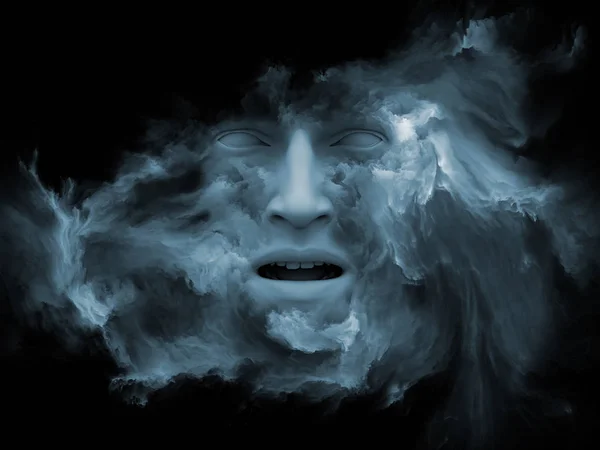 霧シリーズを気に 人間の顔の レンダリングは 創造性 想像力と人間の心の内側の世界の主題の概念メタファーとしてフラクタル ペイントで変身 — ストック写真