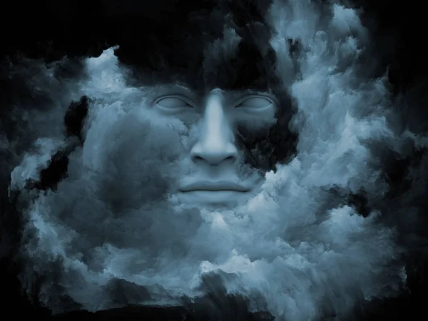 Gedankennebel Serie Illustration Aus Menschlichem Gesicht Mit Fraktaler Farbe Als — Stockfoto