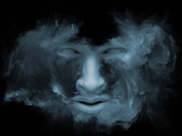 Mind Fog series. 3D illustration of  human face morphed with fractal paint for projects on inner world, dreams, emotions, creativity, imagination and human mind