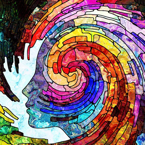 Serie Espiral Twirl Interacción Del Patrón Remolino Vidrieras Fragmentos Color — Foto de Stock