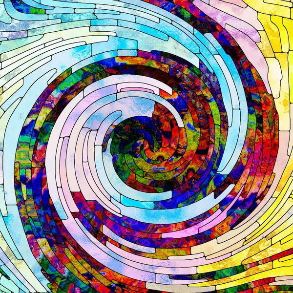 Serie Espiral Twirl Fondo Vidrieras Patrón Remolino Fragmentos Color Sobre — Foto de Stock