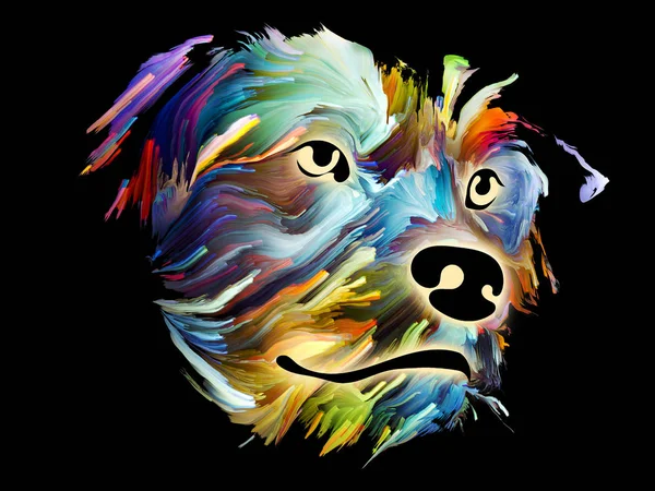 誠実さ 犬と男の間の友情の主題に黒の背景にデジタルオイル色の犬のデジタル肖像画 神の祝福動物シリーズ — ストック写真