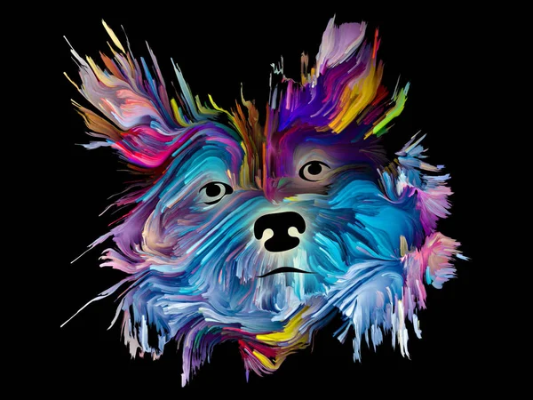 Dog face painting on black background on subject of love, friendship, faithfulness, companionship between dog and man. Animals go to heaven series.