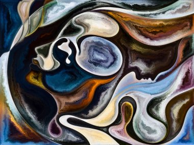 İnsan doku serisi. Sanatsal soyutlama, insan yüzü oluşan zengin renkler, Organik dokular, eğriler iç dünya, zihin, ruh ve doğa konusundaki akan