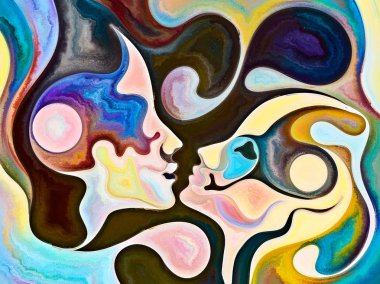 Yüzü olan mecazi iç parlak renkler