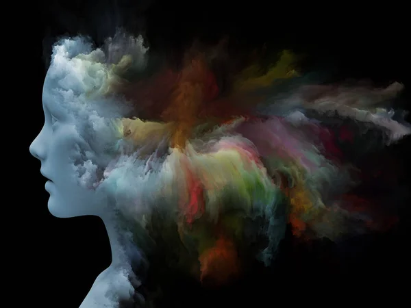 Série Nevoeiro Mental Renderização Feita Cabeça Humana Transformada Com Tinta — Fotografia de Stock