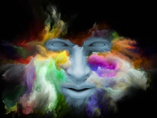 Serie Mind Fog Ilustración Compuesta Rostro Humano Transformado Con Pintura — Foto de Stock