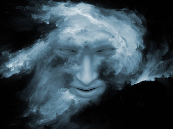 Серия игр Mind Fog. 3D рендеринг человеческого лица, морфированного фрактальной краской в дополнение к вашему дизайну на тему внутреннего мира, снов, эмоций, творчества, воображения и человеческого разума
