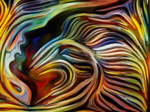 Fragmented design of human face and colorful abstract lines on the subject of spirituality, creativity, imagination and art