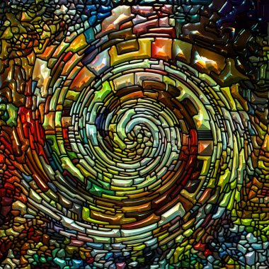 Spiral burgu serisi. Zemin vitray girdap deseni renk parçalarının oluşmaktadır ve renkli tasarım, yaratıcılık, sanat ve hayal gücü projelerde kullanıma uygun