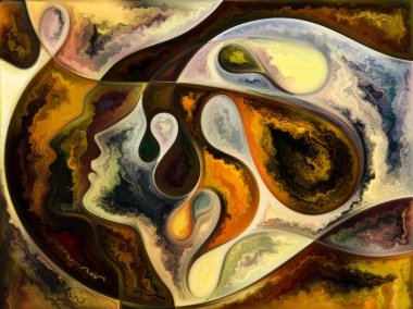 İç doku serisi. Soyut Tasarım yapılan yüzler, renkler, Organik dokular, eğriler iç dünya, aşk, ilişkiler, ruh ve doğa konusundaki akan