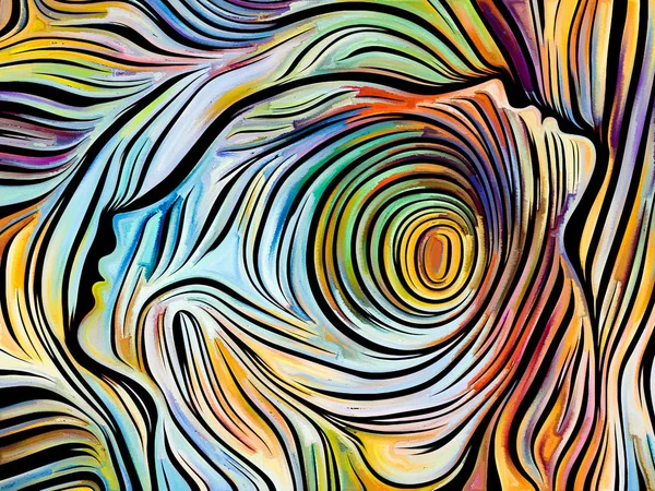 Soyut insan yüzü öğeleri ve Maneviyat, yaratıcılık, hayal gücü ve sanat konusunda renkli vitray desen tasarım