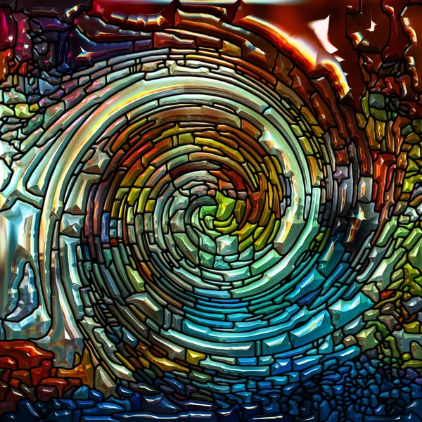 Spiraalvormige Draaikolk Serie Achtergrond Van Glas Lood Wervelpatroon Van Kleurfragmenten — Stockfoto