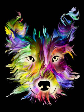 Evde beslenen hayvan portre sevgi, arkadaşlık, bağlılık, köpek ve insan arasında arkadaşlık konusu üzerinde siyah arka plan üzerine parlak renklerde. Tanrı korusun hayvan serisi.