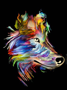 Evde beslenen hayvan portre sevgi, arkadaşlık, bağlılık, köpek ve insan arasında arkadaşlık konusu üzerinde siyah arka plan üzerine parlak renklerde. Tanrı korusun hayvan serisi.