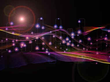 Dijital rüyalar serisi. Görsel olarak teknolojik altyapı ile sanal görselleştirme bileşenleri için kompozisyon hoş bilim, eğitim, bilgisayar ve modern teknoloji üzerinde çalışıyor