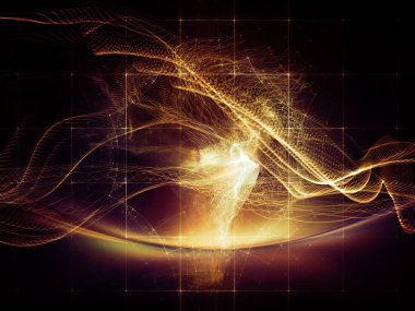 Dijital Rüyalar serisi. Bilim, eğitim, bilgisayar ve modern teknolojiyle ilgili projeler için arkaplan görevi görecek sanal görselleştirme bileşenlerine sahip teknoloji arkaplanından yapılmış tasarım