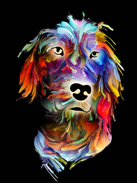 Dog digital portrait in bright colors on black background on subject of love, friendship, faithfulness, companionship between dog and man. God bless animals series.