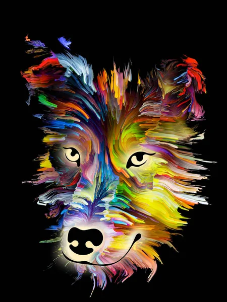 Dog Oil Portrait Digital Colors Black Background Subject Love Friendship — Stock Photo, Image