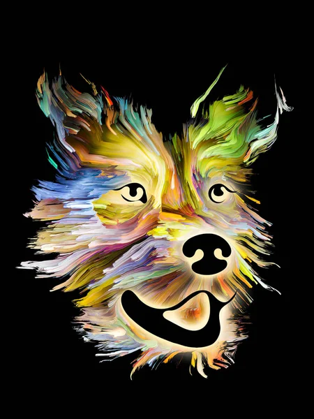 Dog oil portrait in digital colors on black background on subject of love, friendship, faithfulness, companionship between dog and man. God bless animals series.
