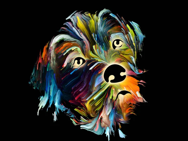 Splash painting of a dog on black background on subject of love, friendship, faithfulness, companionship between dog and man. God bless animals series.