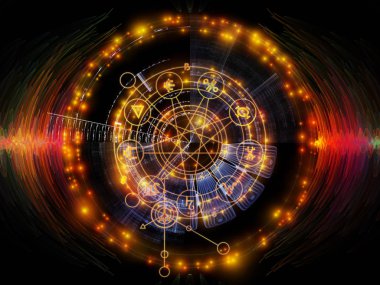 Astral kızdırma serisi. Arka plan tasarımı kutsal geometri hatları, Astroloji sembolleri ve Maneviyat, büyü ve Tasavvuf ışıkları