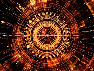 Anlam serisi çemberi. Arka plan tasarımı kutsal sembolleri, oklar ve fraktal öğeleri maneviyat, Astroloji, fal ve sihir konusunda