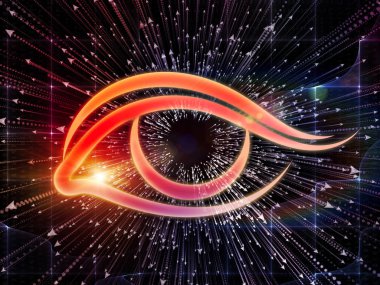 Bilgi serisi gözü. Göz simgesini ve ok Grafik bileşimi için bilim, eğitim ve modern teknoloji konu patlama