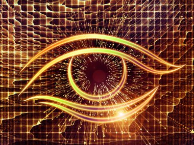 Bilgi serisi gözü. Göz simgesini ve ok Grafik bileşimi için bilim, eğitim ve modern teknoloji konu patlama