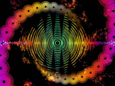 Dalga fonksiyonu serisi. Renkli sinüs titreşimler etkileşimi, ses ekolayzer, konu üzerinde öğeleri ışık ve fraktal müzik spektrum ve kuantum olasılık