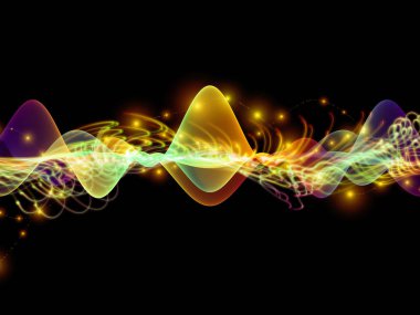 Dalga fonksiyonu serisi. Arka plan tasarımı renkli sinüs titreşimlerin, ses ekolayzer, konu üzerinde öğeleri ışık ve fraktal müzik spektrum ve kuantum olasılık