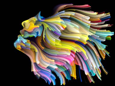 Yüz renk serisi. İnsan profili ve boya uygun yaratıcılık, tasarım, iç dünya, içgüdü ve sanatsal ruhu ile ilgili projelerde hareketli renkli çizgiler soyut kompozisyon