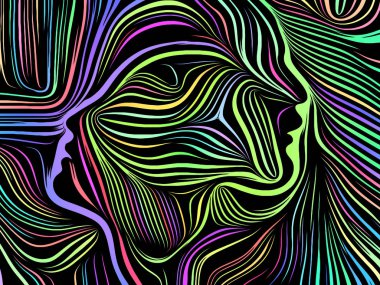 İç geometri serisi. İnsan insan ruhunun, iç tiyatro, sanat, şiir ve Maneviyat konusunda bir metafor olarak geleneksel gravür tarzda işlenen yüzü oluşan tasarım