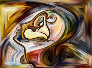 İç doku serisi. Tasarım oluşan insan figürü, renkler, Organik dokular, sanat, insan durumu ve yaratıcılık konusunda bir metafor olarak eğrileri akan