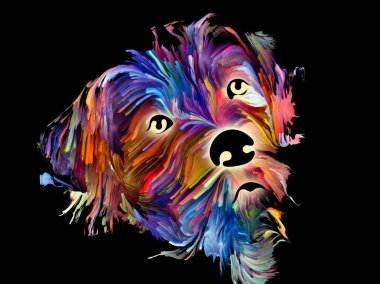 Aşk, dostluk, sadakat, köpekle insan arasındaki arkadaşlık üzerine siyah arka planda bir köpeğin resmi. Tanrı hayvanları korusun..