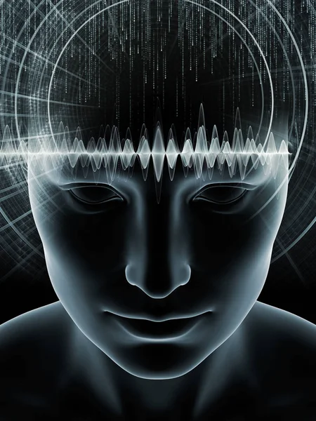 Umysł Serii Fale Układ Ilustracja Głowy Człowieka Technologii Symboli Temat — Zdjęcie stockowe
