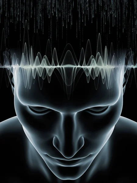 Серія Хвиль Розуму Взаємодія Ілюстрації Людської Голови Технологічних Символів Тему — стокове фото